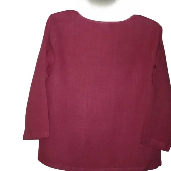 Hot Cotton Rose Pink Tone Pullover Styling 100% Linen Top, Size Small - Picture 6 of 6